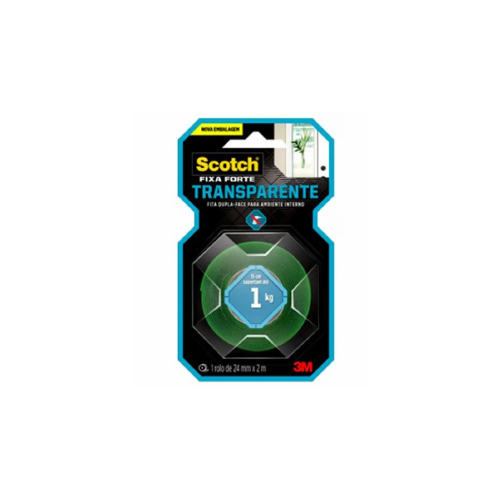 Fita Dupla Face 3M Scotch Fixa Forte Transparente 24mm X 2m Fita Dupla Face 3M Scotch Fixa Forte Transparente 24mm X 2m