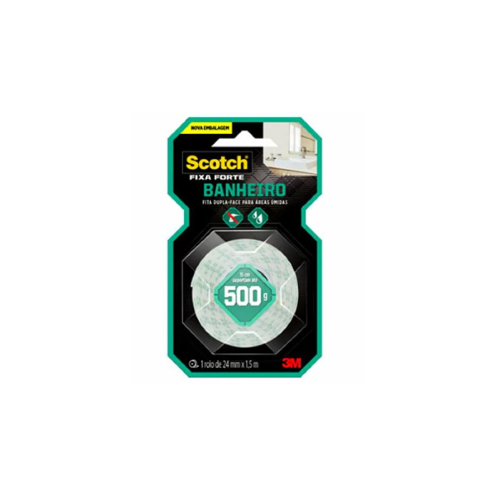 Fita Dupla Face 3M Scotch Fixa Forte Banheiro 24mm X 1,5m Fita Dupla Face 3M Scotch Fixa Forte Banheiro 24mm X 1,5m