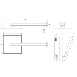 Chuveiro Quadrado Parede com Desviador e Ducha Manual Deca Cromado 1934.C.DES