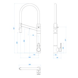 Monocomando Mesa Cozinha Bica Alta Fitro Twin Colore Corten Matte e Fendi 2241.CT.MT.FD
