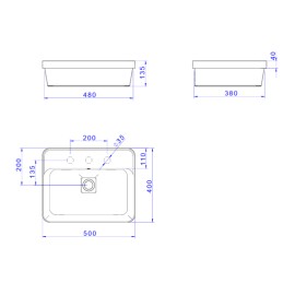 Cuba Retangular de Sobrepor 50cm Ébano Fosco Deca Slim L.23050.M.94