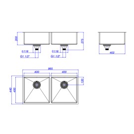 Cuba de Cozinha Retangular Dupla Deca 80x40cm Suprema Inox CC.670.80.DUO.INX