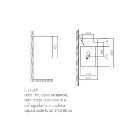 Cuba Multiuso Ebano Suspensa Retangular Com Mesa E Esfregador Em Madeira Deca L.116D.95