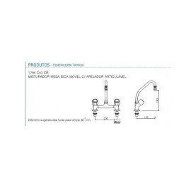 Misturador Pia Mesa Bica Movél Targa Deca 1256.C40.CR