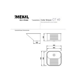 Tanque CT40 Aço Inox 40x40 Embutir Escovado Mekal 01019416 Tanque CT40 Aço Inox 40x40 Embutir Escovado Mekal 01019416