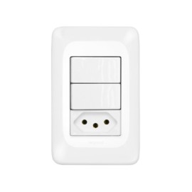 Conjunto 2 Interruptores Simples 10A/Tomada Energia 10A Pial Pop Pial Legrand Conjunto 2 Interruptores Simples 10A/Tomada Energia 10A Pial Pop Pial Legrand