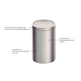 Lixeira Inox Swing 20L Acabamento Acetinado Tramontina 94542120