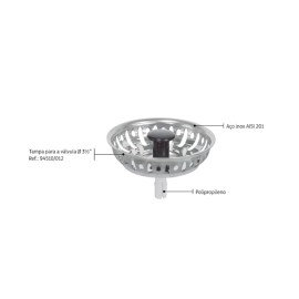Válvula Econômica 3 1/2" sem Escape em Aço Inox Polidos Polipropileno para Pias Cubas Tanques Tramontina 94510012