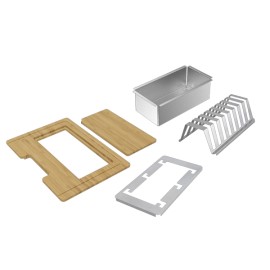Kit para Pia Design Collection Acessórios em Aço Inox com Acabamento Acetinado e Tábua em Madeira Vazada 42x32 cm Tramontina 94530032