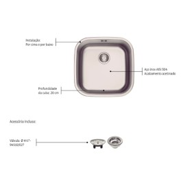 Cuba Embutir/Sobrepor Aria Maxi 40 BS Inox Escovado