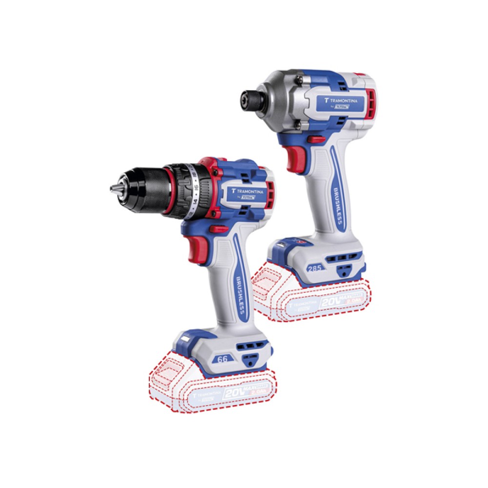 Kit Parafusadeira/Furadeira de Impacto 20V 66 N.m + Parafusadeira de Impacto 20V 285 N.m Tramontina by Total 42328001