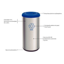 Lixeira Piemonte Azul Inox Acabamento Acetinado 40L Tramontina 94539221