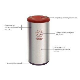 Lixeira Piemonte Marrom Inox Acabamento Acetinado 40L Tramontina 94539223