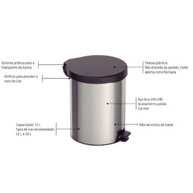 Lixeira com Pedal Tramontina New em Aço Inox com Acabamento Polido 12 L Tramontina 94538712