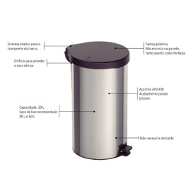 Lixeira com Pedal Tramontina New em Aço Inox com Acabamento Polido 20 L Tramontina 94538720