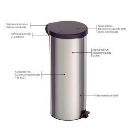 Lixeira com Pedal Tramontina New em Aço Inox com Acabamento Polido 30 L Tramontina 94538730