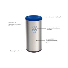Lixeira Piemonte Azul Inox Acabamento Acetinado Basculante 40L Tramontina 94539201