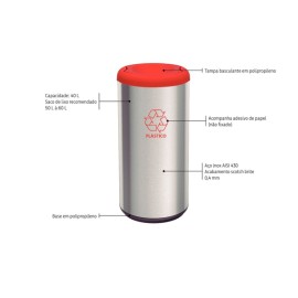Lixeira Piemonte Vermelho Inox Acabamento Acetinado Basculante 40L Tramontina 94539202