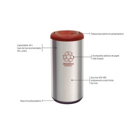 Lixeira Piemonte Marrom Inox Acabamento Acetinado Basculante 40L Tramontina 94539203