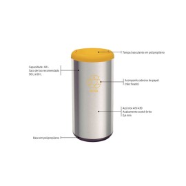 Lixeira Piemonte Amarelo Inox Acabamento Acetinado Basculante 40L Tramontina 94539204
