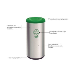 Lixeira Piemonte Verde Inox Acabamento Acetinado Basculante 40L Tramontina 94539205