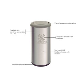 Lixeira Piemonte Cinza Inox Acabamento Acetinado Basculante 40L Tramontina 94539206