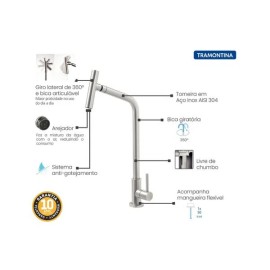 Torneira Versa em Aço Inox Bica Articulada Tramontina 94520024