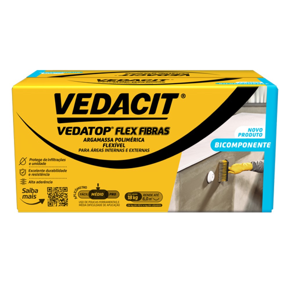 Argamassa Polimérica Impermeável Vedatop Flex Fibras Bicomponente18kg Vedacit Argamassa Polimérica Impermeável Vedatop Flex Fibras Bicomponente18kg Vedacit