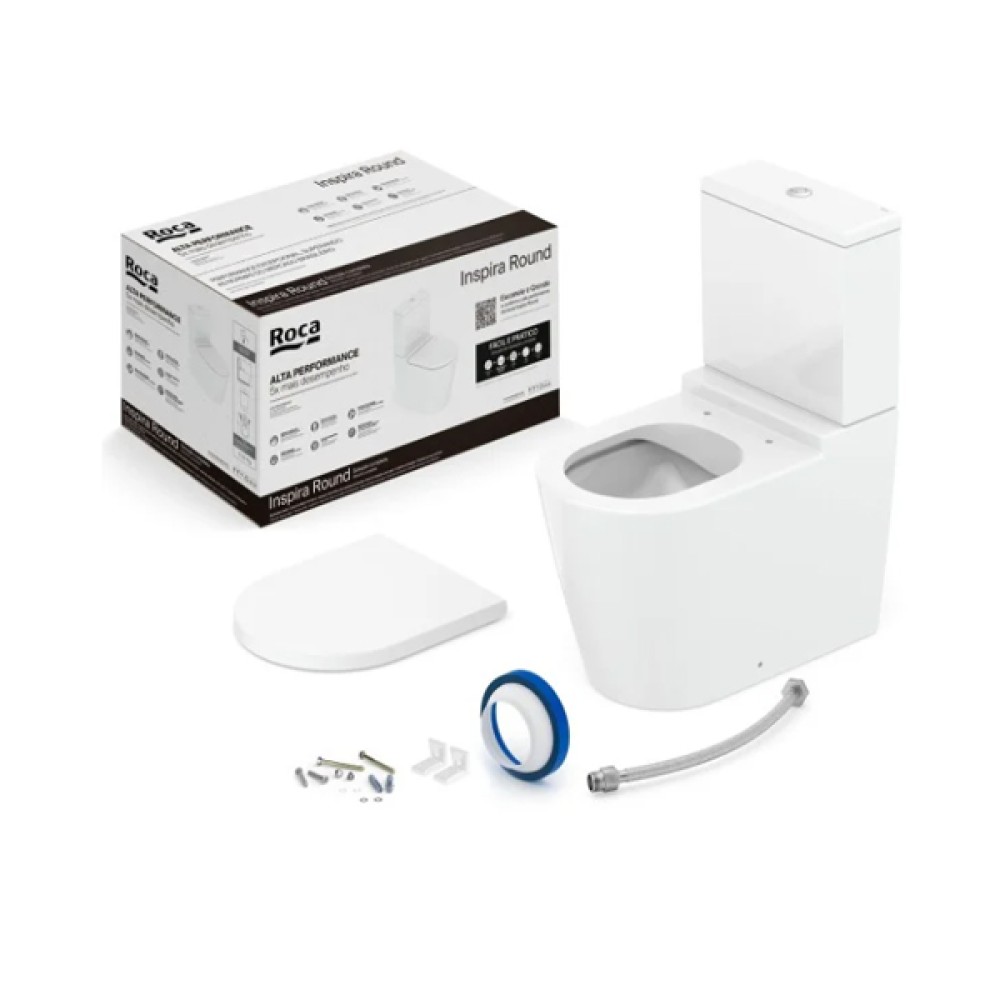 Kit Bacia com Caixa Acoplada Completa Inspira Round Branco Brilhante C378723000 Roca