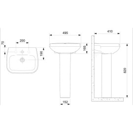 Lavatório Para Coluna 495X410 Com Furo Central Sem Ladrão City 1200010011300