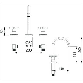 Misturador Para Lavatório De Mesa 3 Furos Bica Alta Com Válvula Cross B5002F6CRB