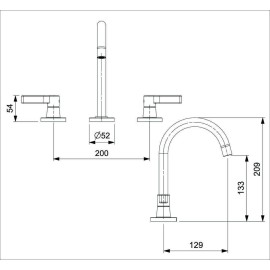 Misturador Para Lavatório De Mesa 3 Furos Bica Alta Com Válvula Lix B5002F7CRB