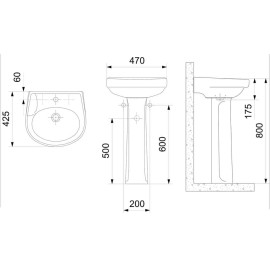 Lavatório Para Coluna 470X425 Furo Central Sem Ladrão Zip 1460070011100