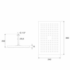 Chuveiro Tubo de Teto Retângular 360X240 mm Rainsense Cromado A5BA750C0C Roca