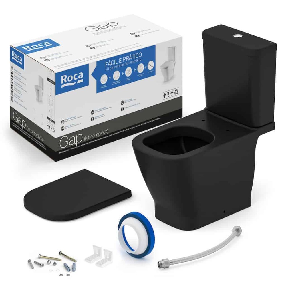 Kit Bacia Com Caixa acoplado Completo Assento Termofixo Fechamento Suave Gap Black Matte C323723008