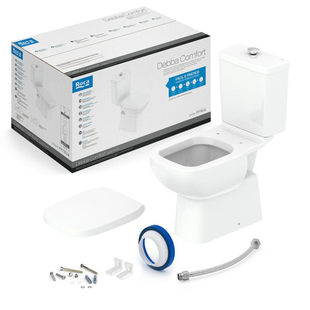 Kit Bacia Caixa Acoplada Completo Botão Elevado Assento Pp Debba Confort Branco Brilhante C329723023 Roca