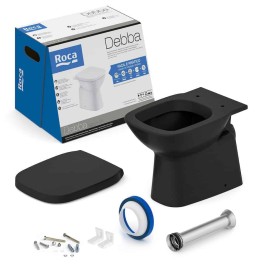 Kit Bacia Convencional Completo Assento Termofixo Fechamento Suave Debba Classic Black Matte C329727009 Roca