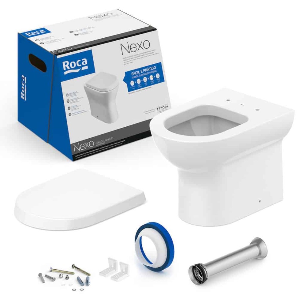 Kit Bacia Convencional Completo Assento Termofixo Nexo Branco Brilhante C343727001 Roca