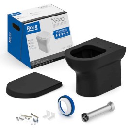 Kit Bacia Convencional Completa Assento Termofixo Fechamento Suave Nexo Black Matte C343727009 Roca